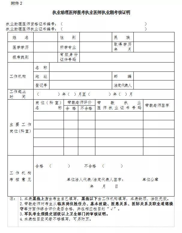 2020上海执业助理医师试用期考核证明